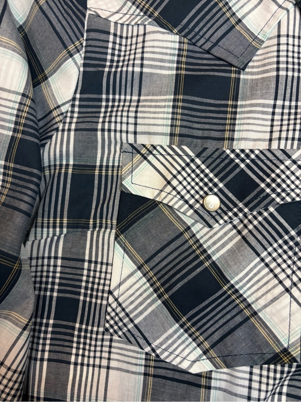 Wrangler Women’s XXL Pearl Snap Western Plaid Shirt Navy White Gray Long Sleeve - Picture 4 of 5